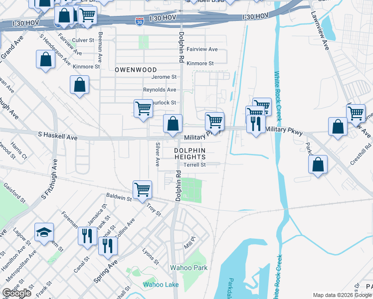 map of restaurants, bars, coffee shops, grocery stores, and more near in Dallas
