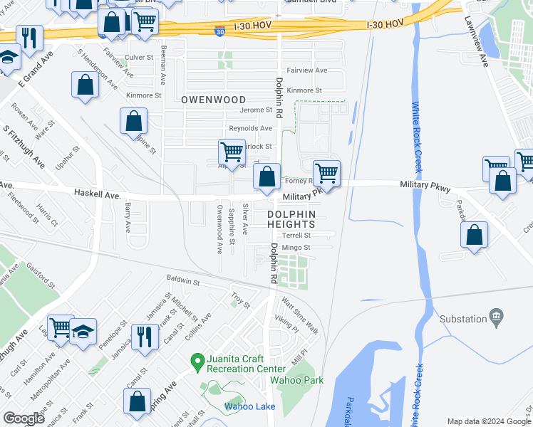 map of restaurants, bars, coffee shops, grocery stores, and more near 3334 Beall Street in Dallas