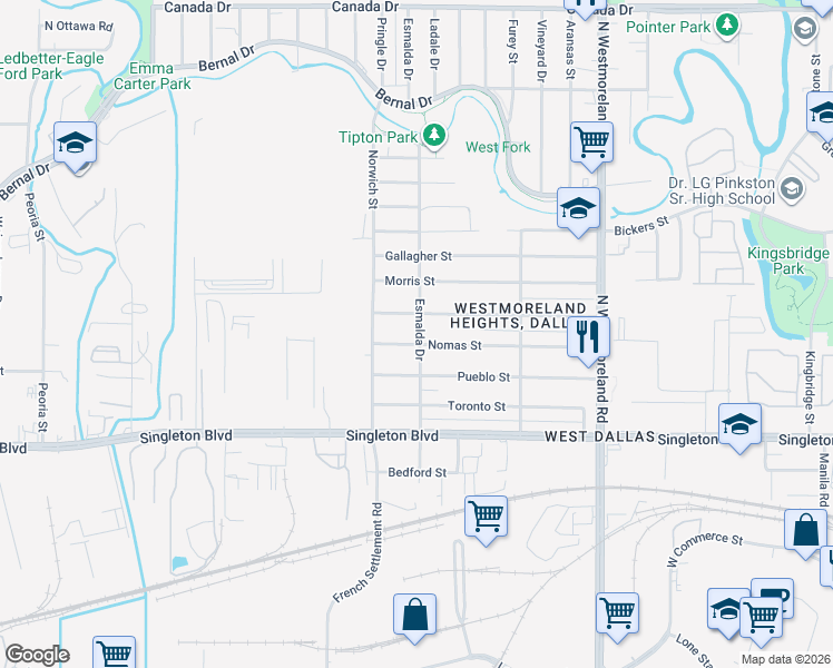 map of restaurants, bars, coffee shops, grocery stores, and more near 3624 McBroom Street in Dallas