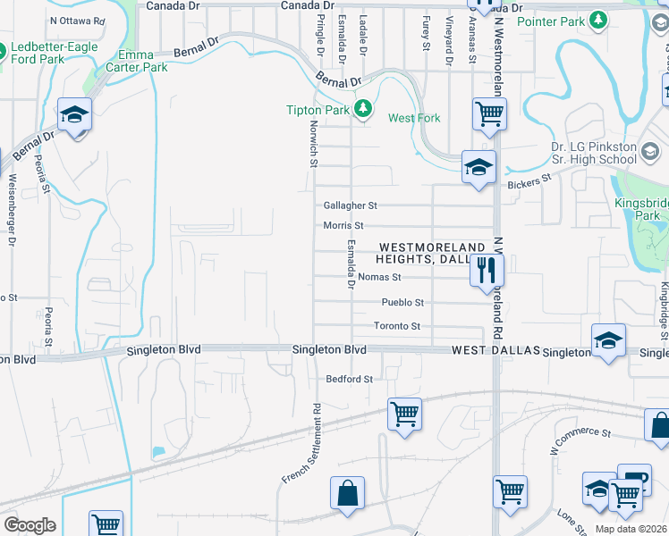map of restaurants, bars, coffee shops, grocery stores, and more near 3726 McBroom Street in Dallas