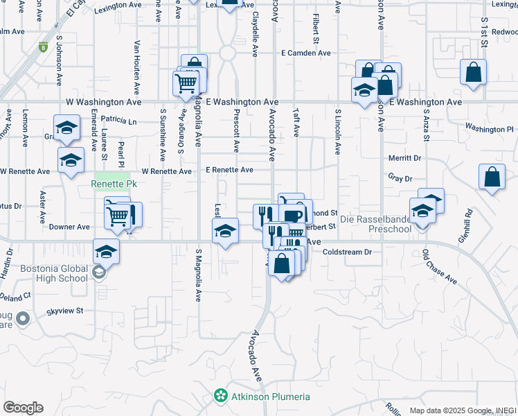 map of restaurants, bars, coffee shops, grocery stores, and more near 399 Carter Street in El Cajon