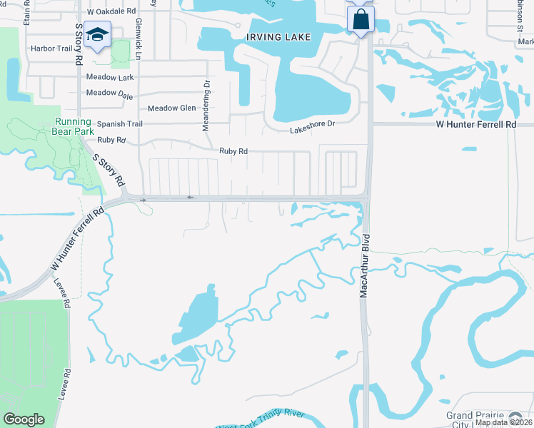 map of restaurants, bars, coffee shops, grocery stores, and more near 2625 West Hunter Ferrell Road in Grand Prairie