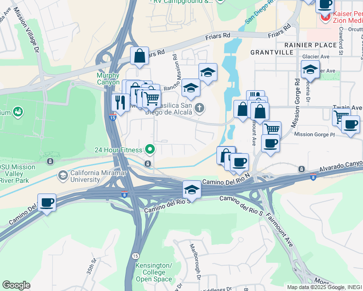 map of restaurants, bars, coffee shops, grocery stores, and more near 10677 Caminito Cascara in San Diego