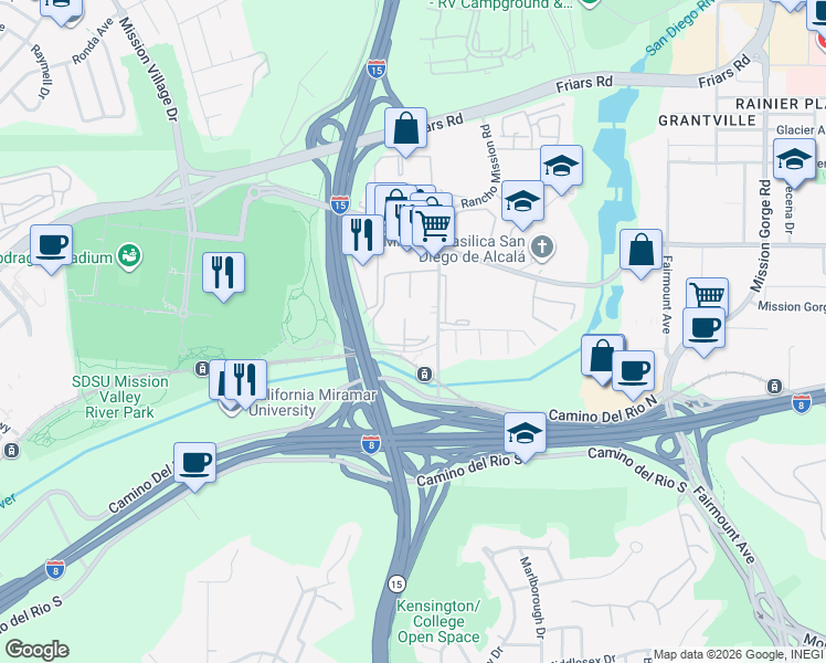 map of restaurants, bars, coffee shops, grocery stores, and more near in San Diego