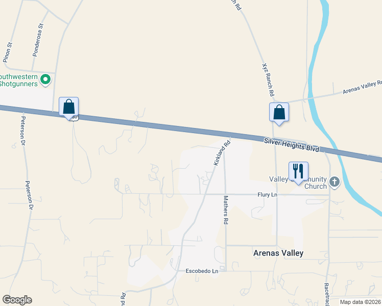 map of restaurants, bars, coffee shops, grocery stores, and more near 11 Oakridge Drive in Silver City