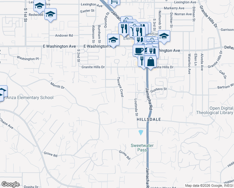 map of restaurants, bars, coffee shops, grocery stores, and more near 1008 Tarlo Court in El Cajon