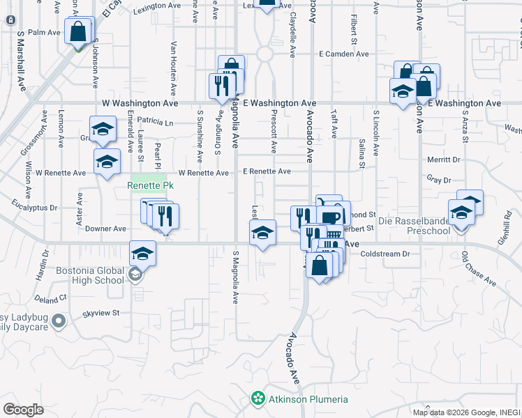 map of restaurants, bars, coffee shops, grocery stores, and more near 999 Leslie Road in El Cajon