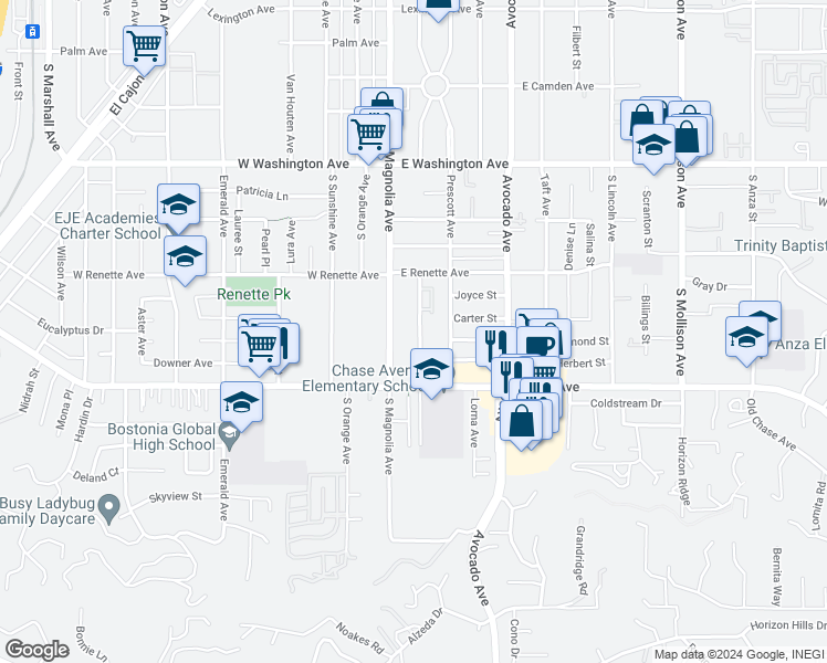map of restaurants, bars, coffee shops, grocery stores, and more near 999 Leslie Road in El Cajon
