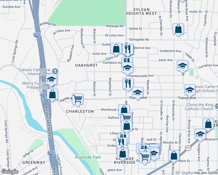 map of restaurants, bars, coffee shops, grocery stores, and more near 2340 Marigold Avenue in Fort Worth