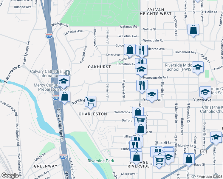 map of restaurants, bars, coffee shops, grocery stores, and more near 2312 Marigold Avenue in Fort Worth