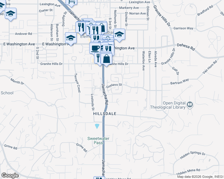 map of restaurants, bars, coffee shops, grocery stores, and more near 995 Amistad Court in El Cajon
