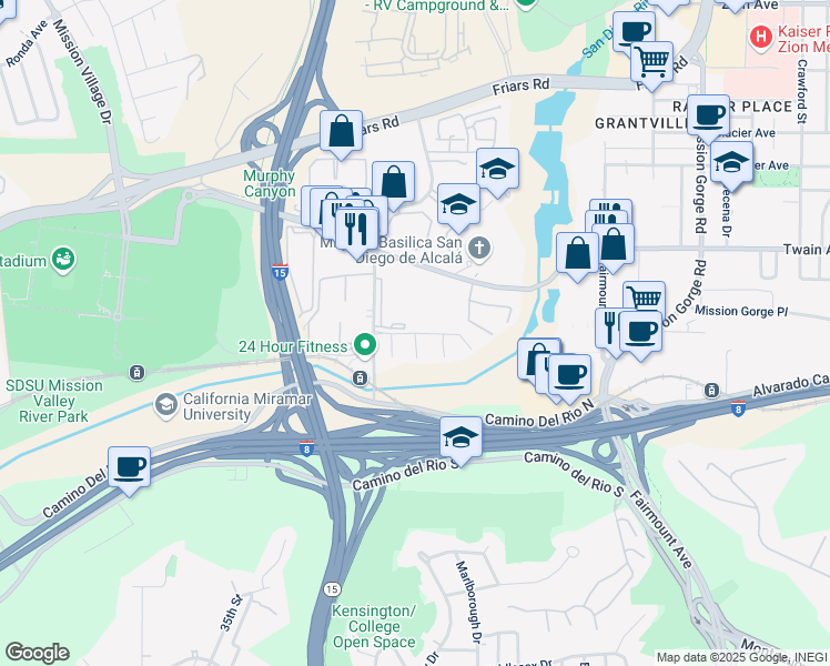 map of restaurants, bars, coffee shops, grocery stores, and more near 10580 Caminito Cascara in San Diego