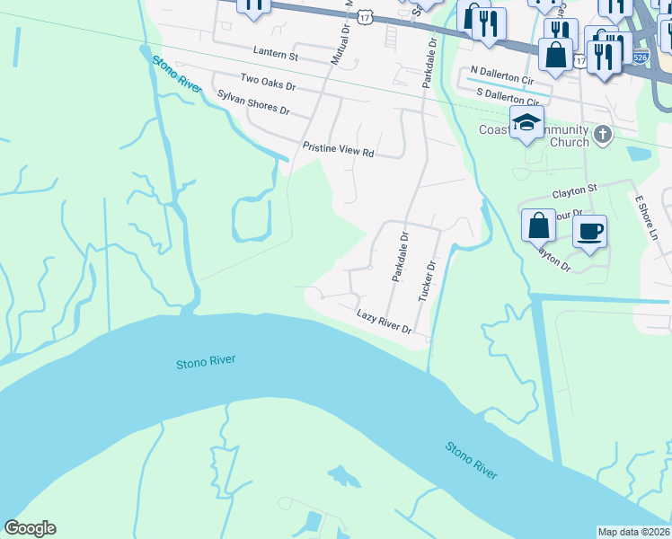 map of restaurants, bars, coffee shops, grocery stores, and more near 2392 Park Stone Drive in Charleston