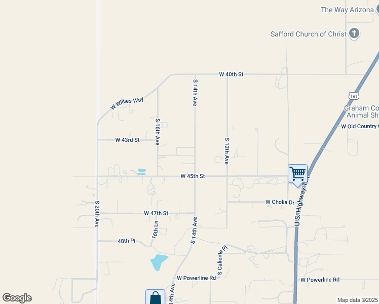 map of restaurants, bars, coffee shops, grocery stores, and more near 4362 South 14th Avenue in Safford