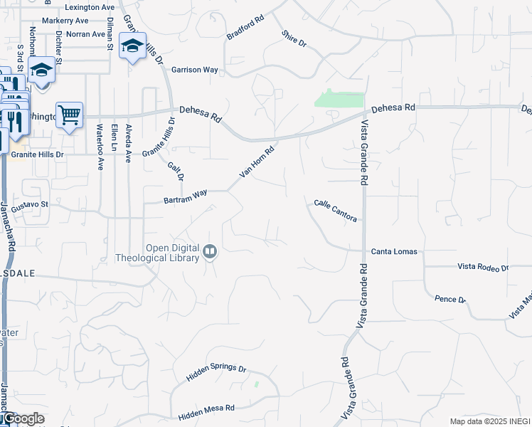 map of restaurants, bars, coffee shops, grocery stores, and more near 872 Van Horn Way in El Cajon