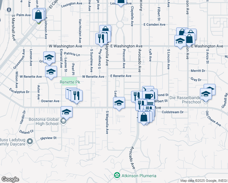 map of restaurants, bars, coffee shops, grocery stores, and more near 999 Leslie Road in El Cajon