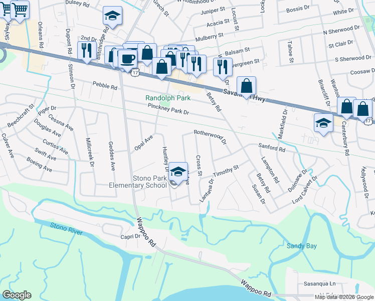 map of restaurants, bars, coffee shops, grocery stores, and more near 403 Cross Street in Charleston