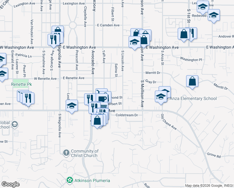 map of restaurants, bars, coffee shops, grocery stores, and more near 663 Ruby Street in El Cajon