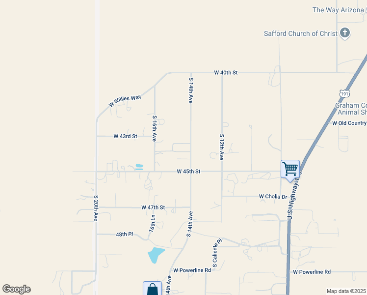 map of restaurants, bars, coffee shops, grocery stores, and more near 4362 South 14th Avenue in Safford