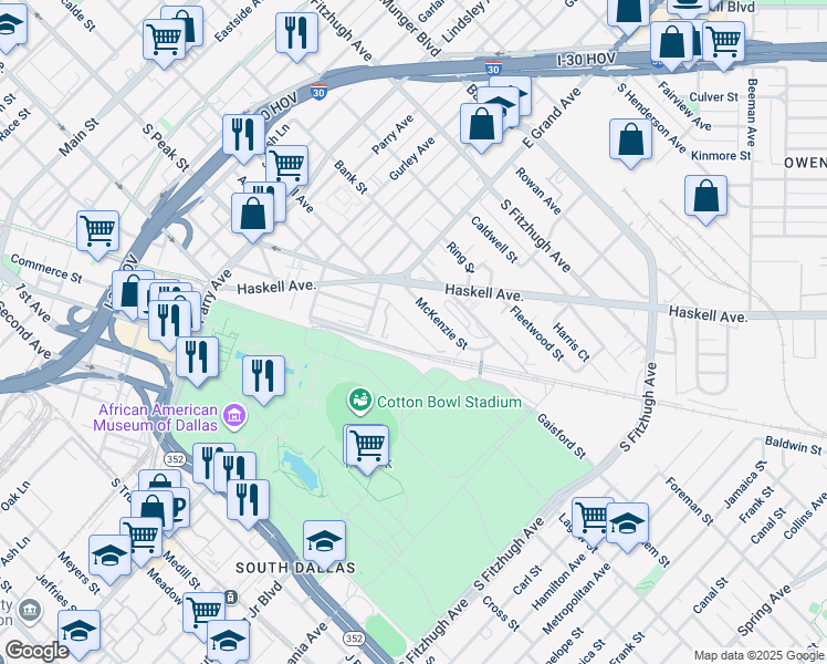 map of restaurants, bars, coffee shops, grocery stores, and more near 1309 Fletcher Street in Dallas