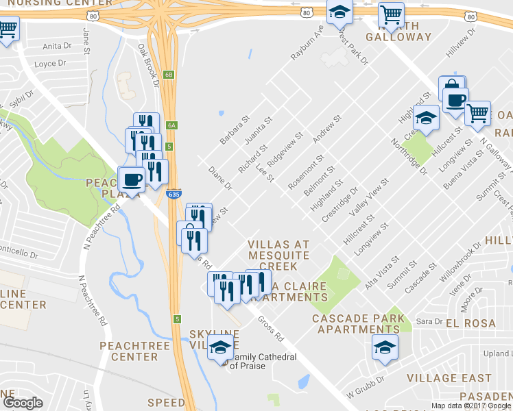 map of restaurants, bars, coffee shops, grocery stores, and more near 1212 Redman Avenue in Mesquite