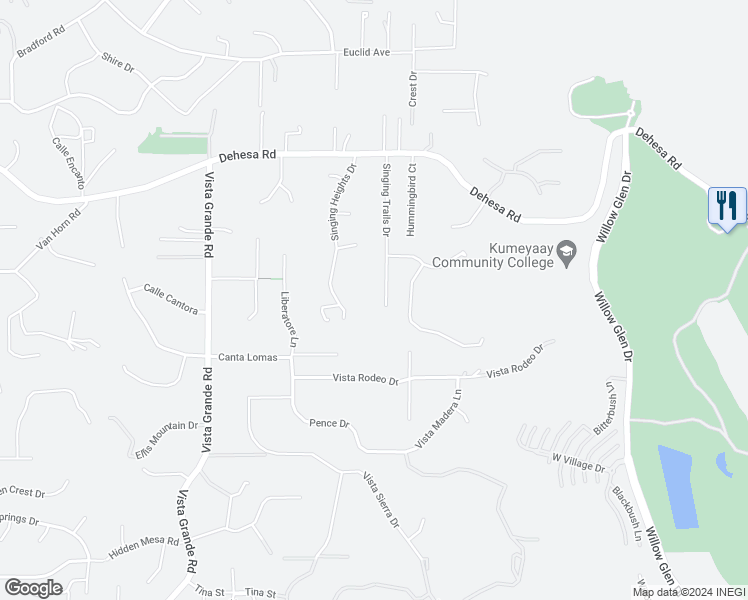 map of restaurants, bars, coffee shops, grocery stores, and more near 890 Singing Trails Drive in El Cajon