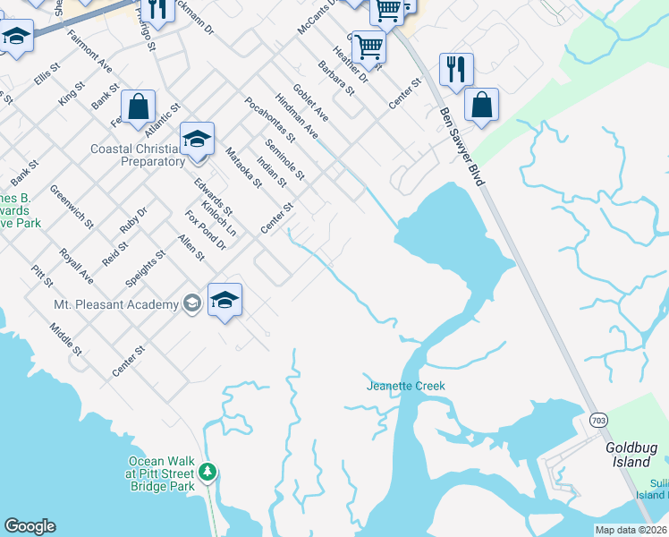 map of restaurants, bars, coffee shops, grocery stores, and more near 785 Post Oak Drive in Mount Pleasant