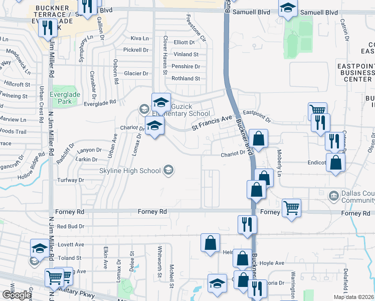 map of restaurants, bars, coffee shops, grocery stores, and more near 4619 Raleigh Dalton Road in Dallas
