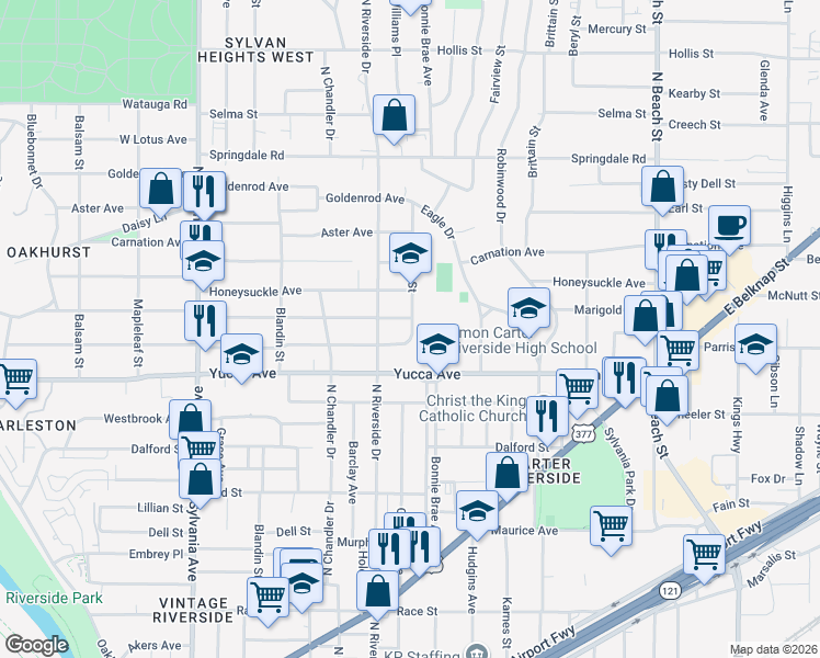 map of restaurants, bars, coffee shops, grocery stores, and more near in Fort Worth