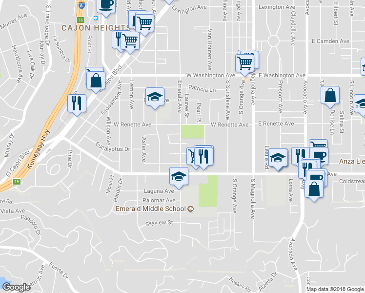 map of restaurants, bars, coffee shops, grocery stores, and more near 595 Kidd Way in El Cajon