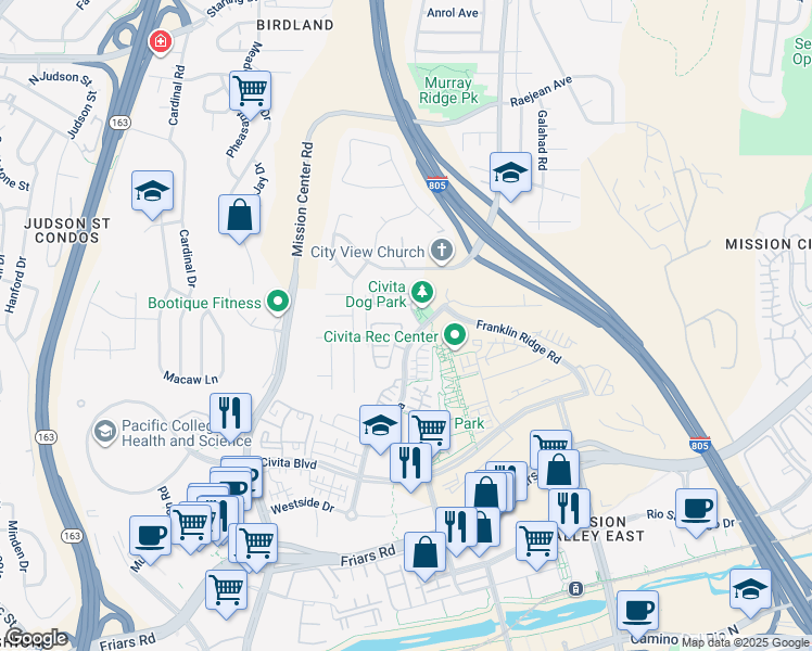 map of restaurants, bars, coffee shops, grocery stores, and more near 2609 Aperture Circle in San Diego