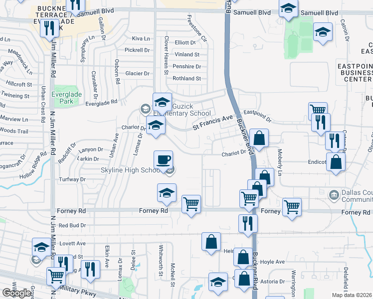 map of restaurants, bars, coffee shops, grocery stores, and more near 4619 Raleigh Dalton Road in Dallas