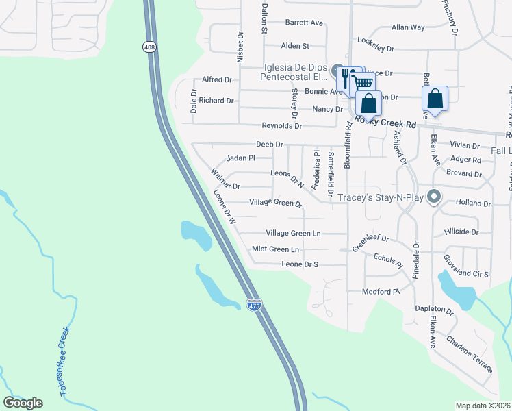 map of restaurants, bars, coffee shops, grocery stores, and more near 2824 Village Green Drive in Macon