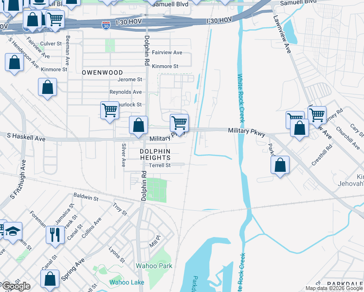 map of restaurants, bars, coffee shops, grocery stores, and more near 3539 Beall Street in Dallas