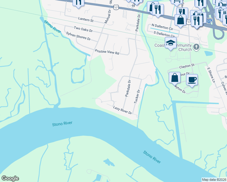 map of restaurants, bars, coffee shops, grocery stores, and more near 2371 Park Stone Drive in Charleston