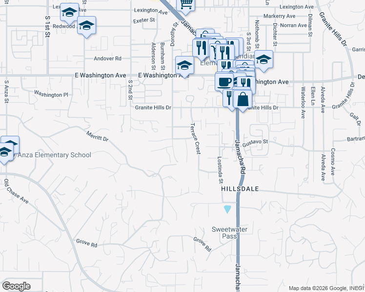 map of restaurants, bars, coffee shops, grocery stores, and more near 1008 Tarlo Court in El Cajon