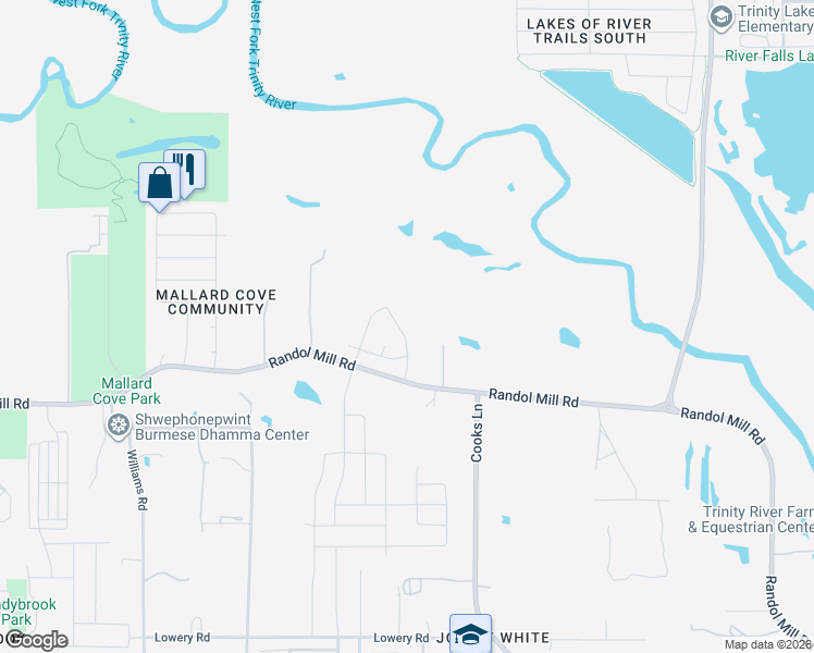 map of restaurants, bars, coffee shops, grocery stores, and more near 140 Rockin River Drive in Fort Worth