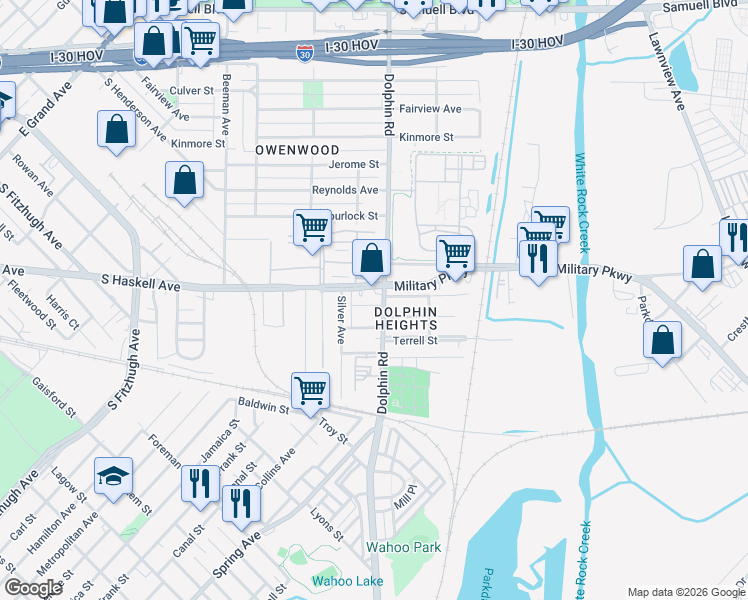 map of restaurants, bars, coffee shops, grocery stores, and more near 3334 Beall Street in Dallas