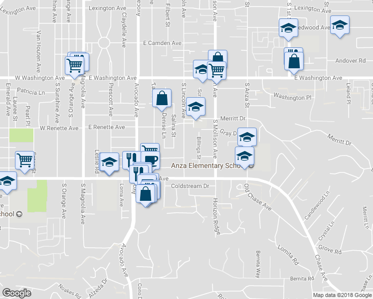 map of restaurants, bars, coffee shops, grocery stores, and more near 985 South Lincoln Avenue in El Cajon