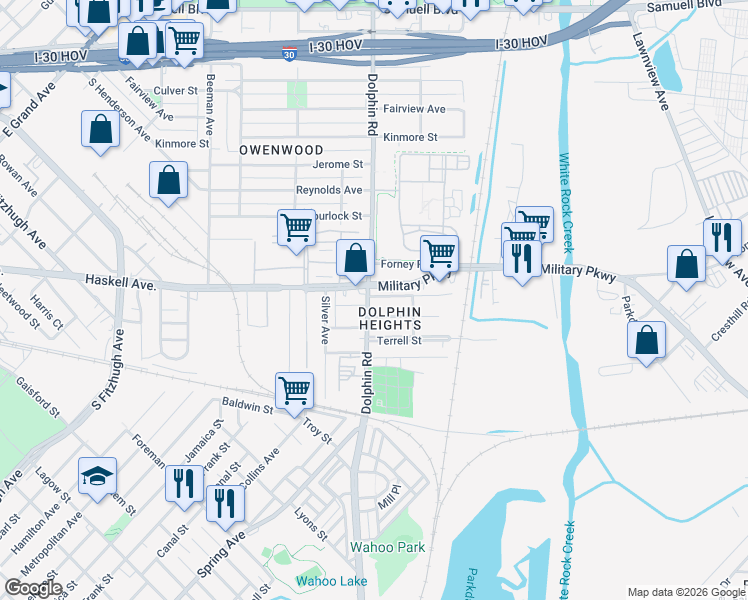 map of restaurants, bars, coffee shops, grocery stores, and more near 3334 Beall Street in Dallas