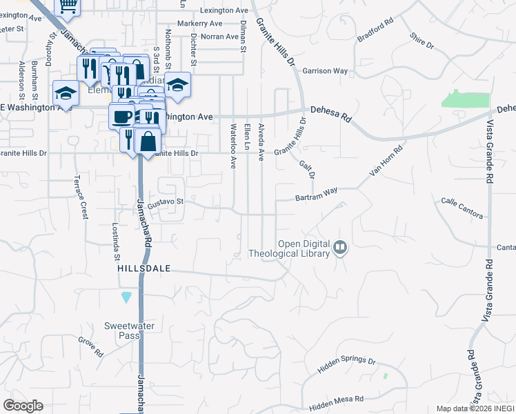 map of restaurants, bars, coffee shops, grocery stores, and more near 982 Alveda Avenue in El Cajon
