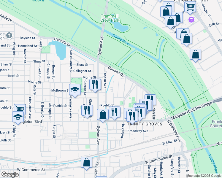 map of restaurants, bars, coffee shops, grocery stores, and more near 3325 Parvia Avenue in Dallas