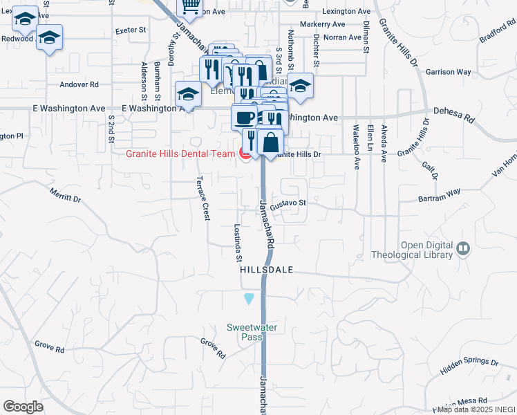 map of restaurants, bars, coffee shops, grocery stores, and more near in El Cajon
