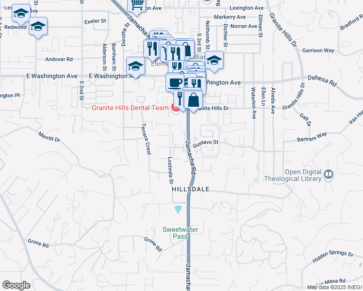 map of restaurants, bars, coffee shops, grocery stores, and more near in El Cajon