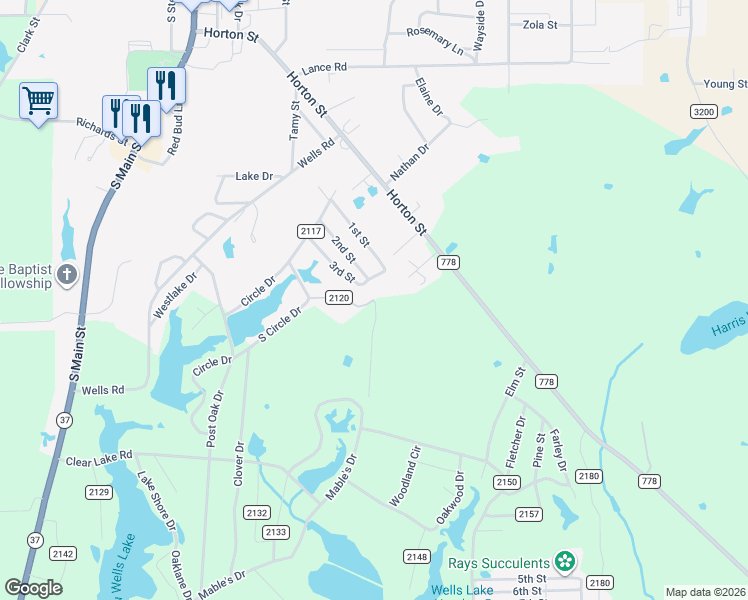 map of restaurants, bars, coffee shops, grocery stores, and more near 100 South Circle Drive in Quitman