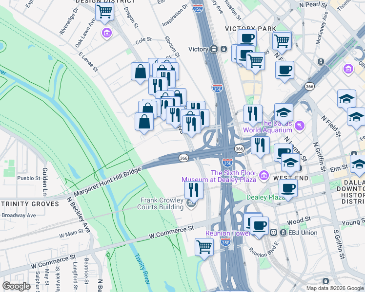 map of restaurants, bars, coffee shops, grocery stores, and more near 196 Margaret Avenue in Dallas