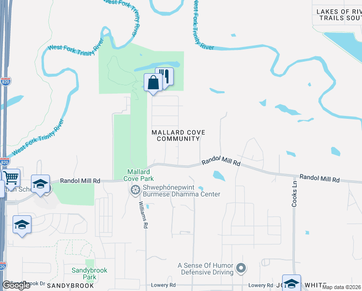 map of restaurants, bars, coffee shops, grocery stores, and more near 136 Goldeneye Lane in Fort Worth