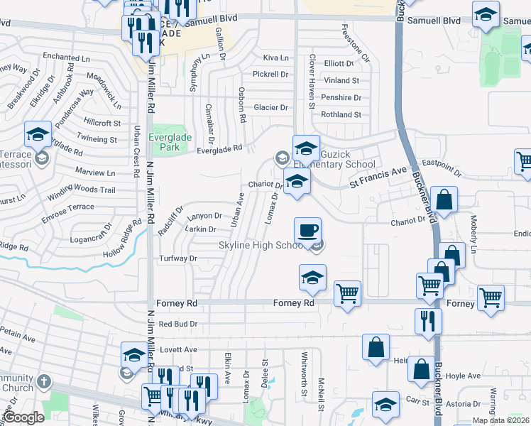 map of restaurants, bars, coffee shops, grocery stores, and more near 4933 Lomax Drive in Dallas