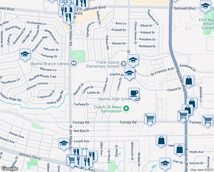 map of restaurants, bars, coffee shops, grocery stores, and more near 4938 Urban Avenue in Dallas