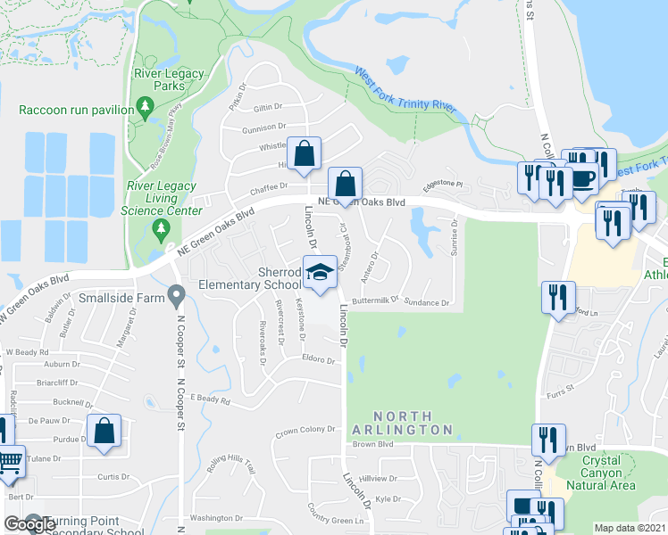 map of restaurants, bars, coffee shops, grocery stores, and more near 2701 Lincoln Drive in Arlington